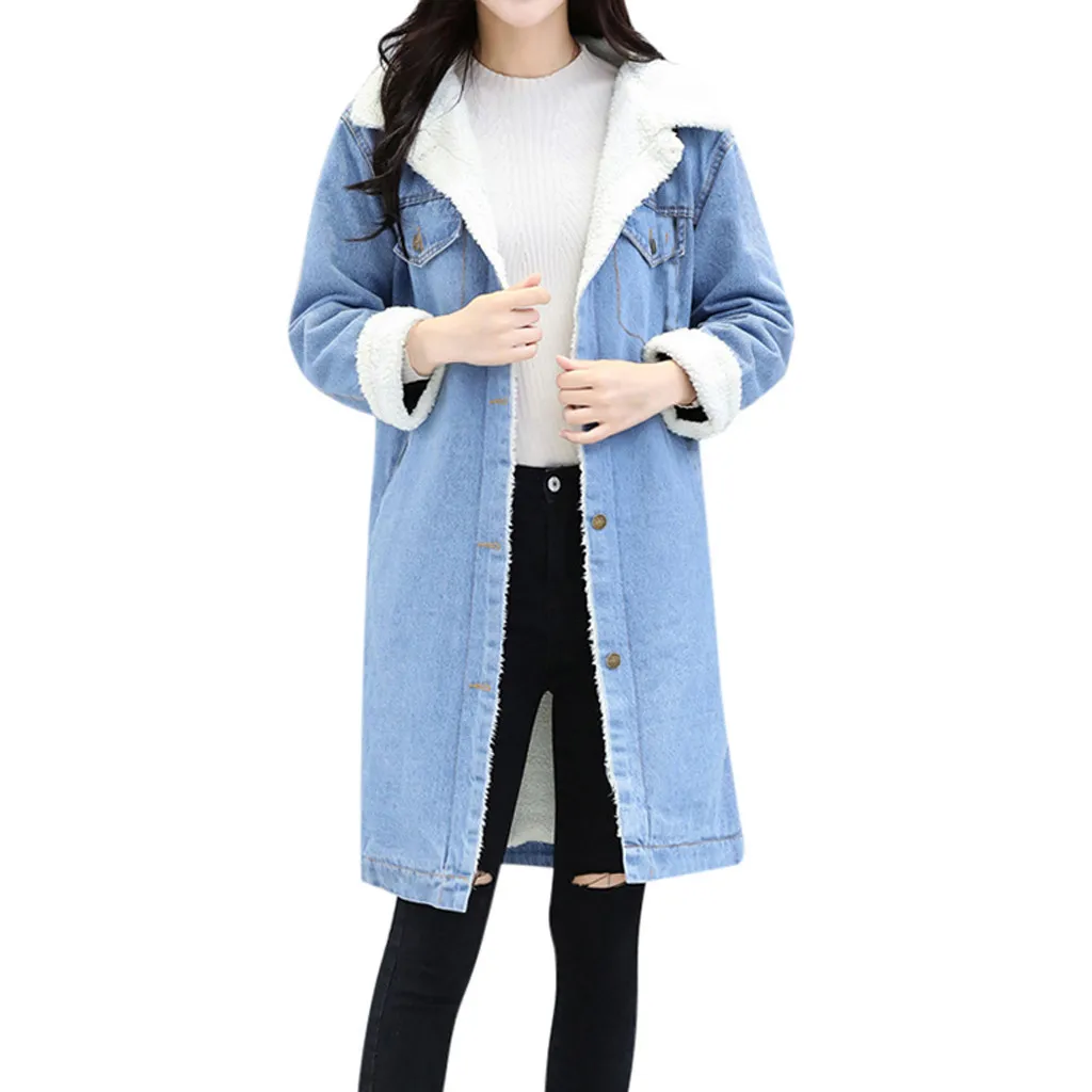 Новое поступление джинсовая куртка зимняя женская синяя утолщенная Теплая