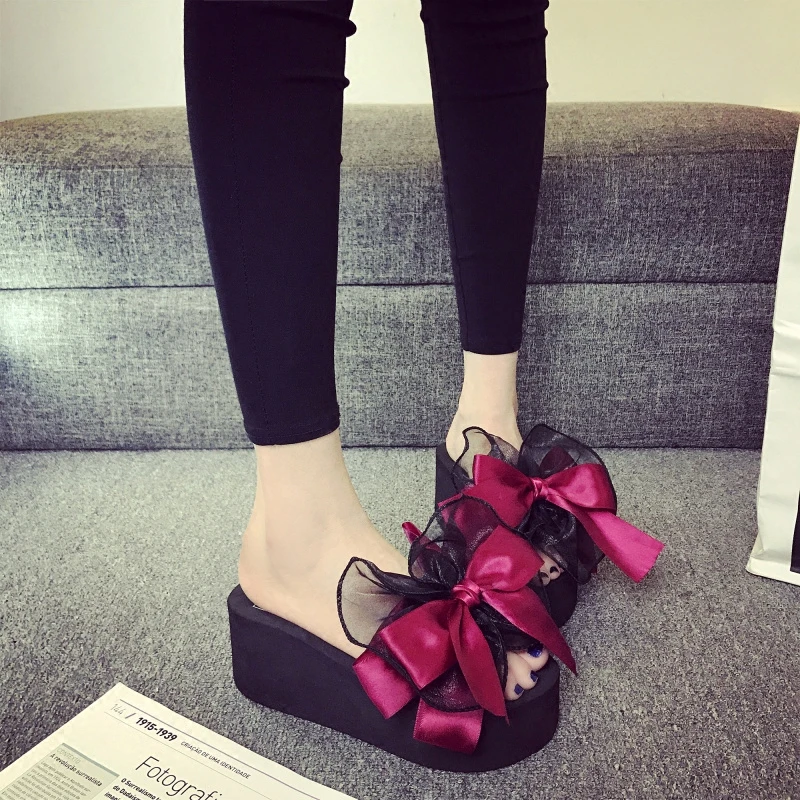 Модные Вьетнамки с бантом женские Пляжные сланцы летние Нескользящие сандалии