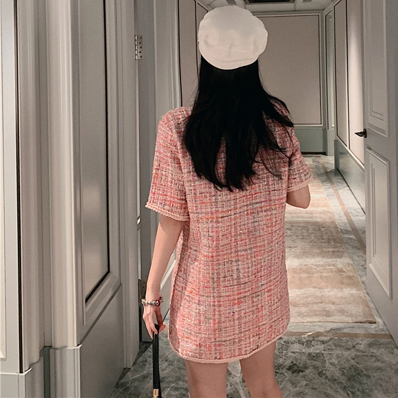 

Women's jacket coat tweed Woven wire fabric spring / autumn new Wool classic jacket Short sleeve Ladies coat