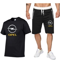 fashion shorts set men tracksuit men summer opel print suit 2 pieces fitness sportswearsbeach shorts mens casual t shirts