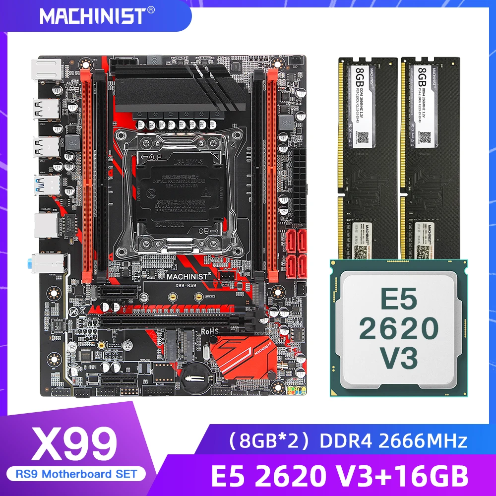 Preise MASCHINIST X99 Motherboard LGA2011-3 Set Kit Mit Intel Xeon E5 2620 V3 Prozessor DDR4 16GB(2*8GB)2666MHz RAM MemoryM-ATX X99-RS9