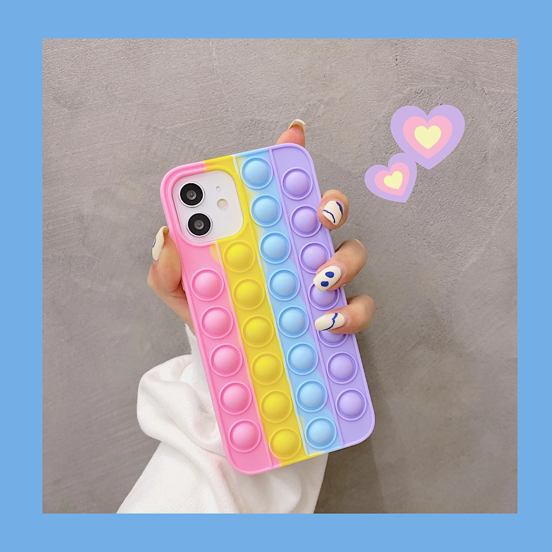 

Silicone Rainbow Relive Stress Pop Fidget Toys Push It Bubble Phone Case For Iphone 11 12 Pro Max 6 7 8 Plus X Xr Xs Soft Cover