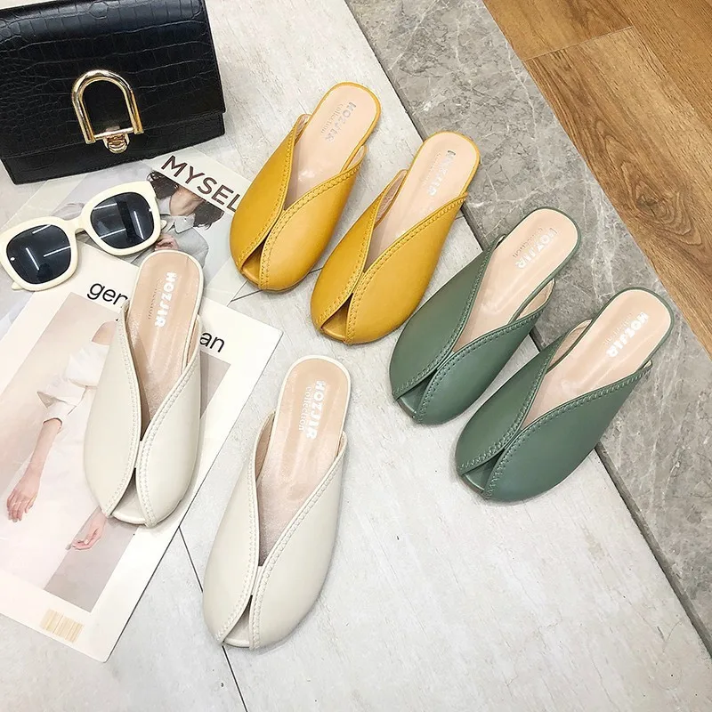 Женские босоножки с открытым носком модные Универсальные полутапочки на плоской