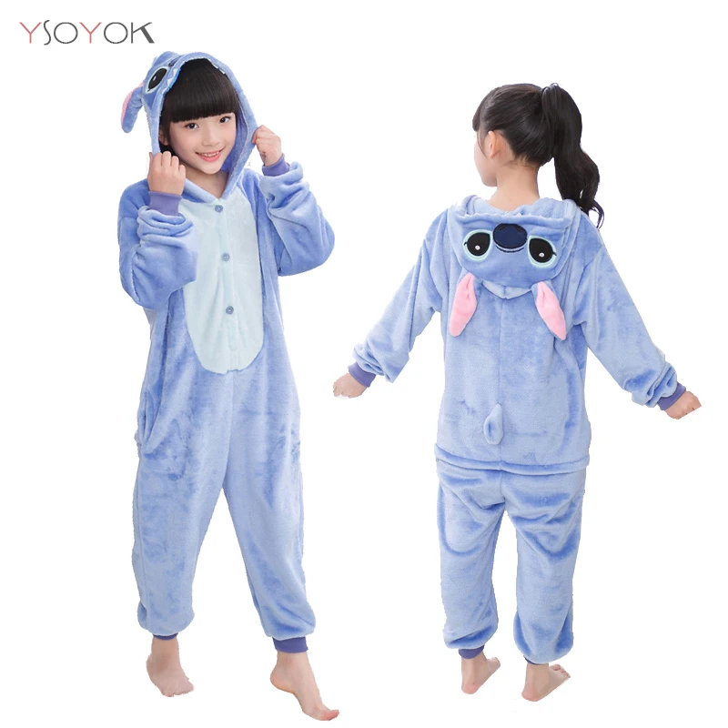Blue stitch Зимние пижамы кигуруми, радужные детские пижамы с единорогом, детские пижамы с животными для мальчиков и девочек, детские пижамы, детские комбинезоны с единорогом - Цвет: Blue stitch