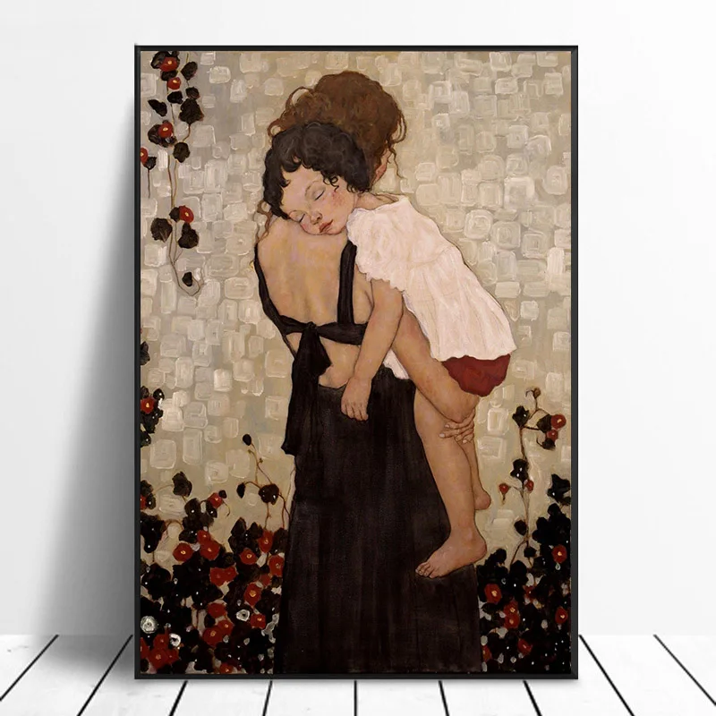 

Classic Artist Gustav Klimt Poster and Prints A Mother Holding Child Oil Painting On Canvas Cuadros Wall Art Pictures Home Decor
