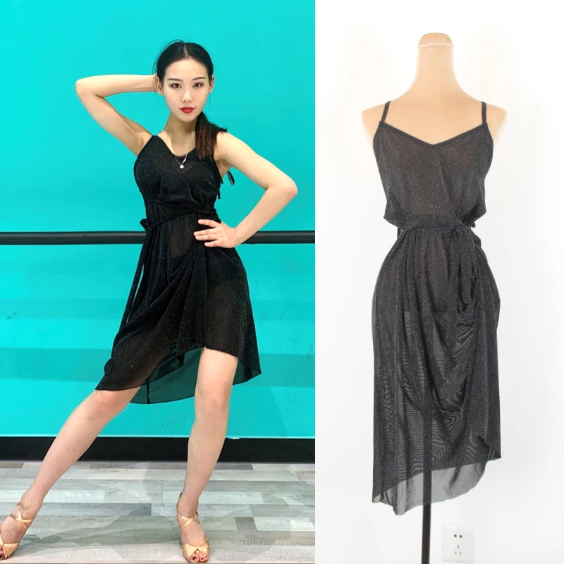 Новое Женское Платье для латинских танцев сексуальное Сетчатое платье румбы