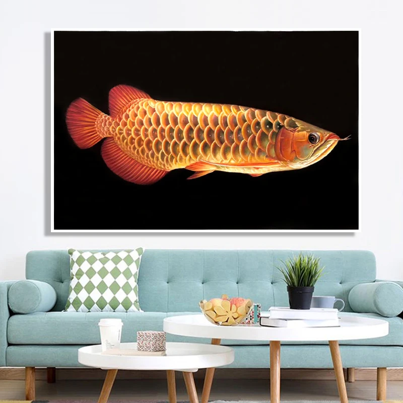 100% ручная роспись Золотой реалистичный arowana искусство Масляная живопись на