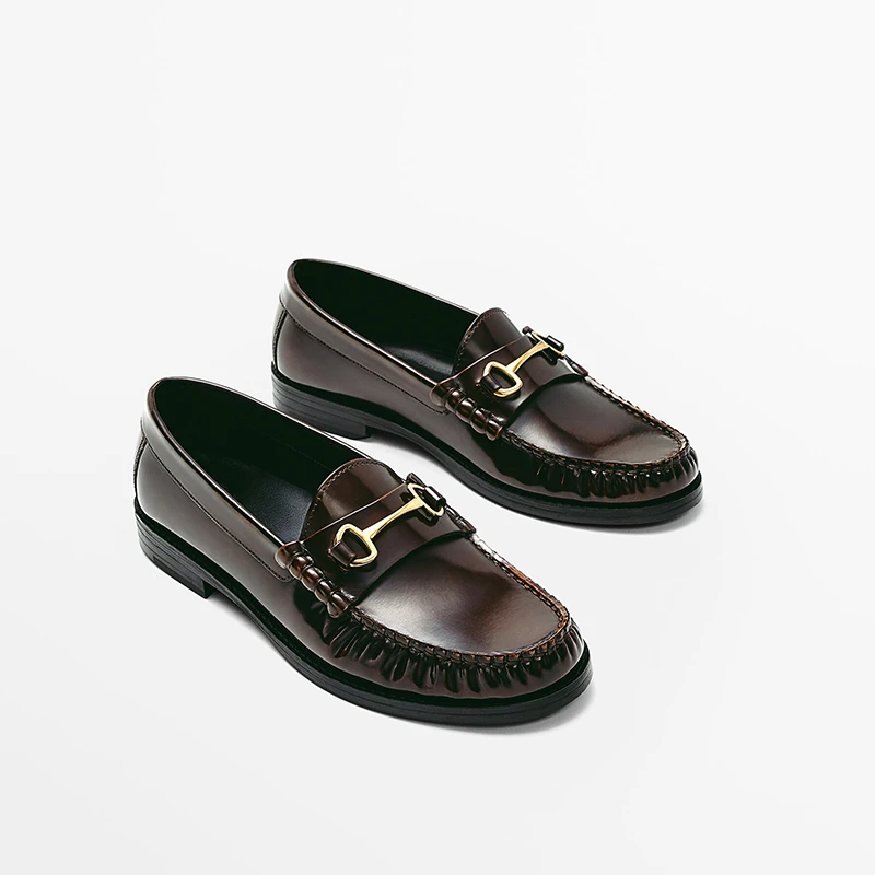 

Туфли женские из натуральной кожи, без застежки, с золотистой пряжкой