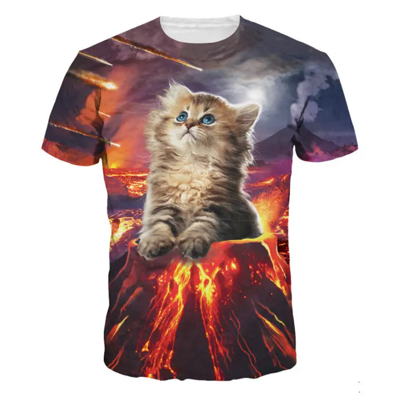 

Fashion 3D Printed T-shirts Homme Volcano Cat Graphic Tees Hip Hop Style Summer Animal Man Tshirt Tops Unisex Clothing Camisetas