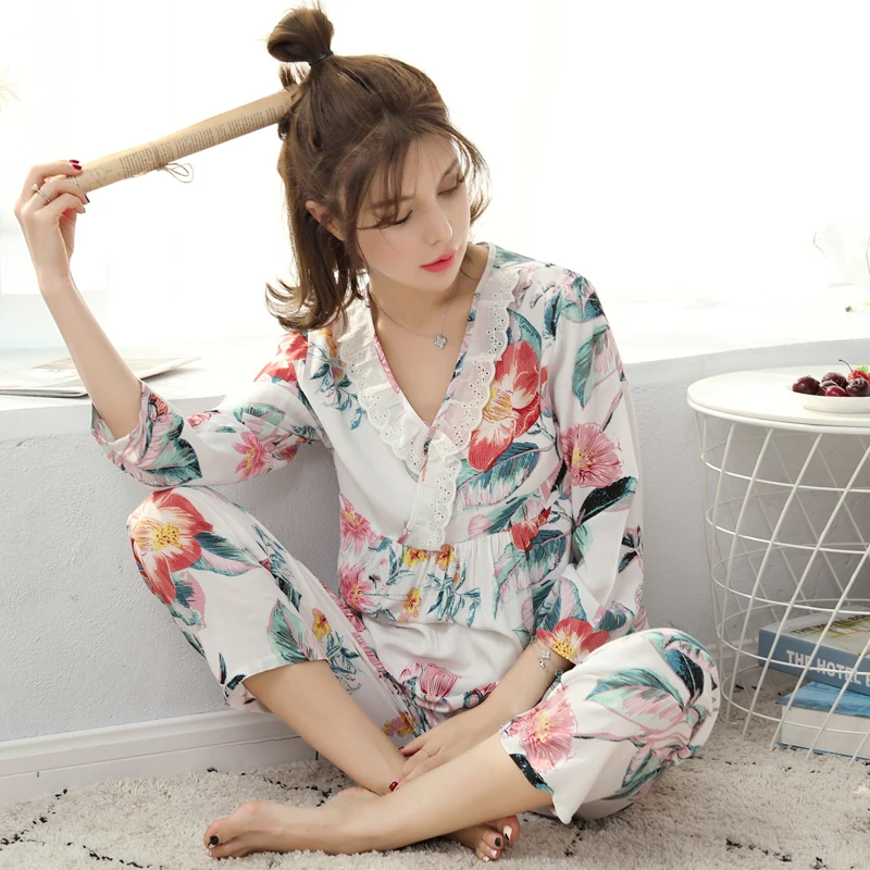 

Cotton Maternity Pajama Women Breastfeeding Suit Long-sleeved Pajamas Home Clothes In Spring, Autumn and Winter