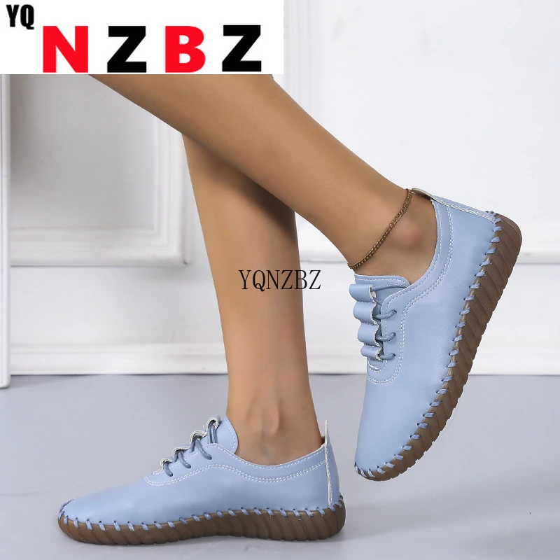 

2021 Autumn New Lace-up Pu Leather Fashtion Women's Flat Shoes Low Heel Round Head Comfortable Asakuchi Women's Casual Shoes