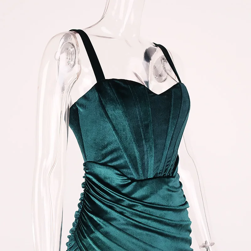 

V-Neck Spaghetti Strap Sexy Mini Party Dress Sleeveless Soft Velvet Women Backless Spring Summer Fashion Slim Dress