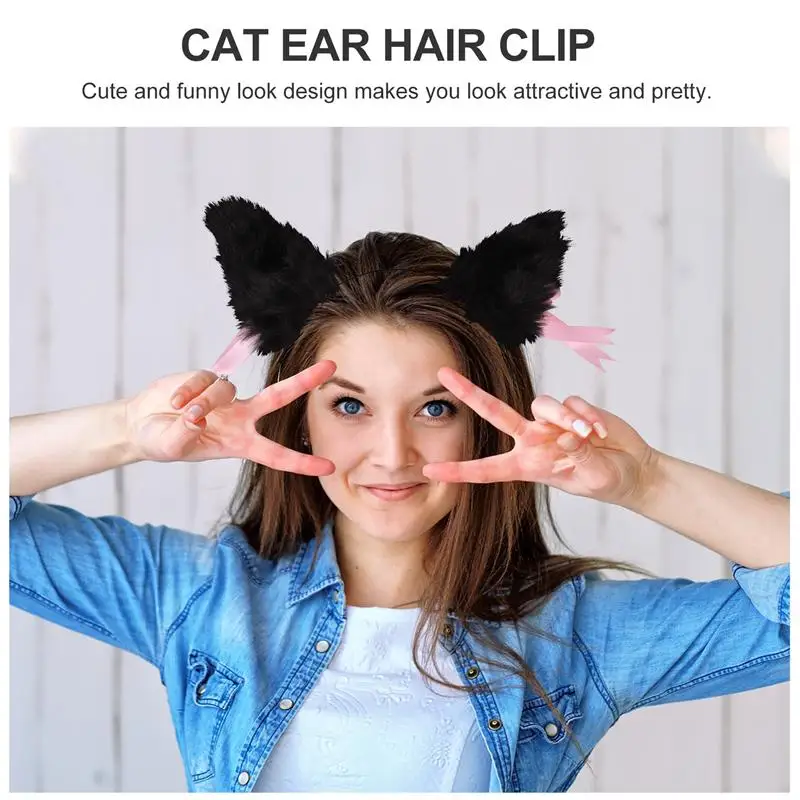 

4pcs Bowknot Cat Ear Headdress Adorable Plush Ear Hair Clamps for Festival Cosplay