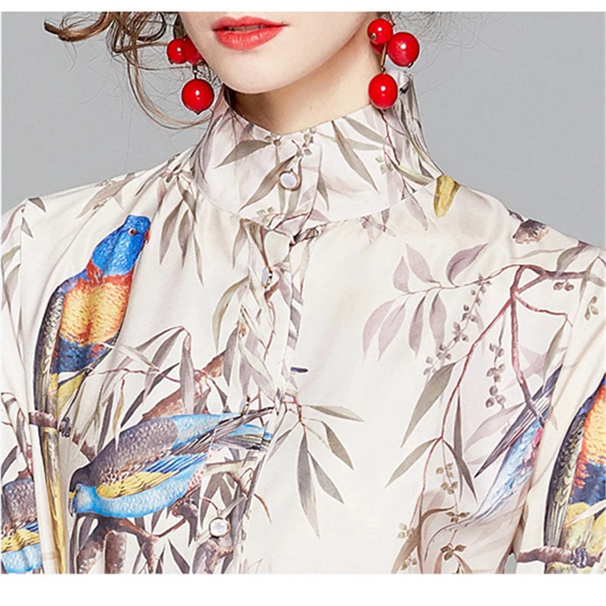 

2021 New Fashion Spring Dress European Style Designer Runway Holiday Dress Women Long Sleeve Print Elegant Dresses Casual Robe