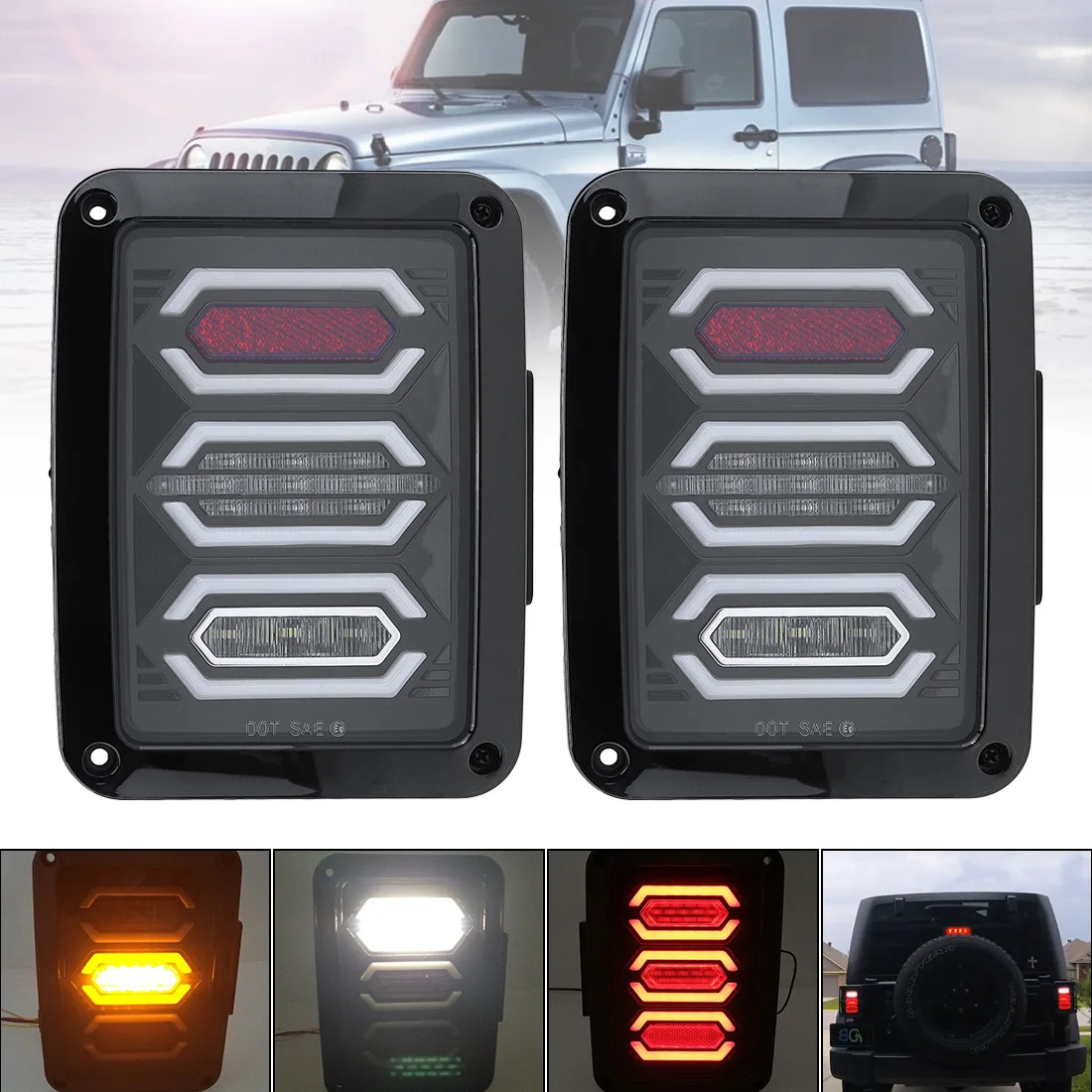 

LED Diamond Tail Lights with Smoke Lens Daytime Running Turn Signal Light Brake Reverse Lamp Fit for 07-17 Jeep Wrangler JK JKU
