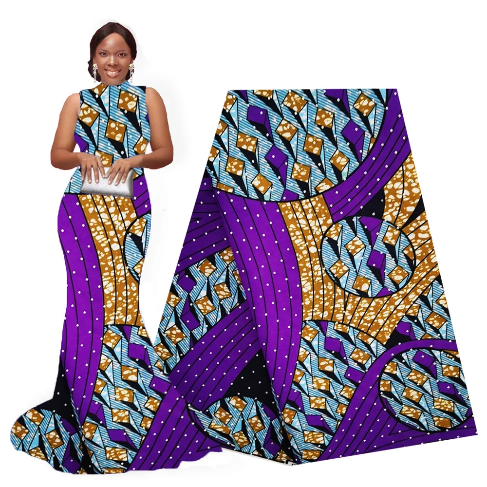 Африканская ткань с принтом воска из Анкары камнями фиолетовый настоящий воск