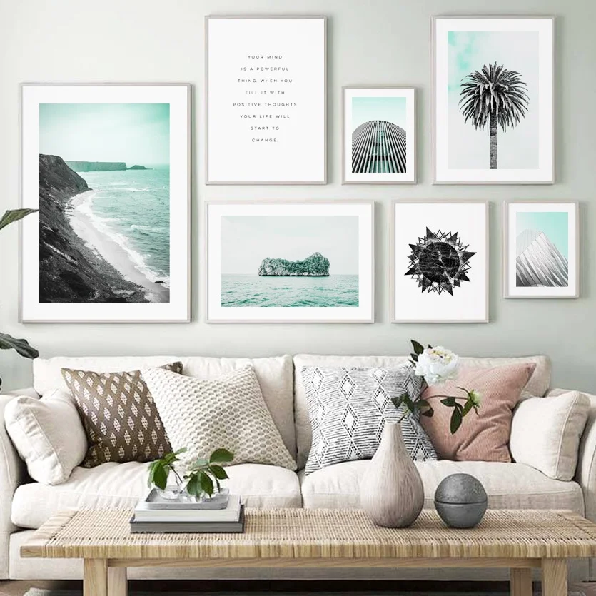 

Sea Island Coconut Tree Building Quotes Wall Art Canvas Painting Nordic Posters And Prints Wall Picture For Living Room Decor