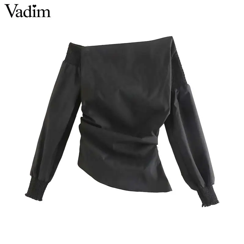 Vadim Женская Стильная черная блузка на одно плечо с длинным рукавом Однотонная