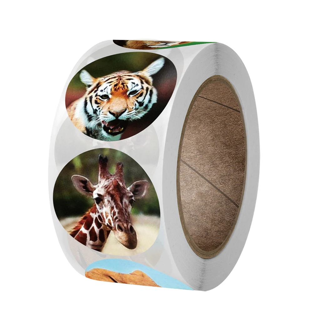 Pegatinas de animales de dibujos animados para ni&ntilde;os, calcoman&iacute;as de monopat&iacute;n, Zoo, juguetes para ni&ntilde;os, ordenador port&aacute;til, Bloc de notas para tel&eacute;fono y coche, 500 uds/rollo-1
