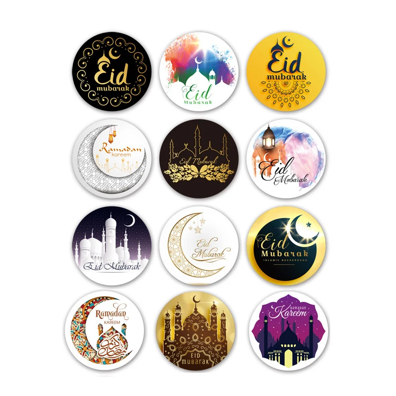 

60pcs EID Mubarak Paper Sticker Self-adhesive Lable Seal Decal Islamic Muslim Eid Al-fitr Decoration Supplies Gift Bag Box Decor