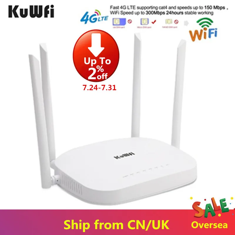 KuWfi 4G CPE роутер 3g/4G LTE Wifi роутер 300 Мбит/с беспроводной роутер CPE с 4 шт внешними антеннами поддержка 4G в LAN устройство