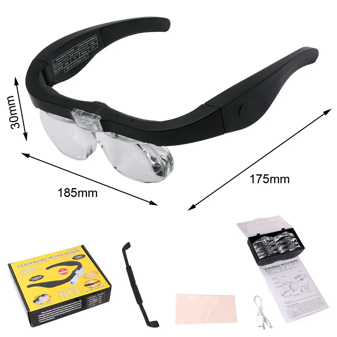 

Tattoo Beauty Surgical Helping Magnifying Glasses Magnifier 1.5X 2.5X 3.5X 5.0X USB Rechargeable With LED Light For Watch Repair