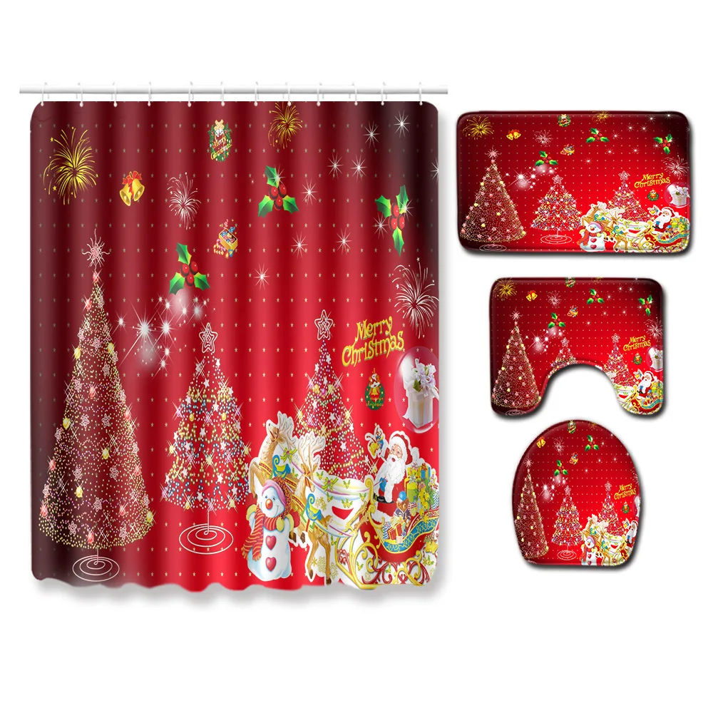 Miglior Merry Christmas Bagno Tenda Da Doccia Coprisedile Impermeabile Per Wc 4 Pezzi Set Tappetino Per Assorbimento D'acqua S Tappeti Antiscivolo Per La Casa