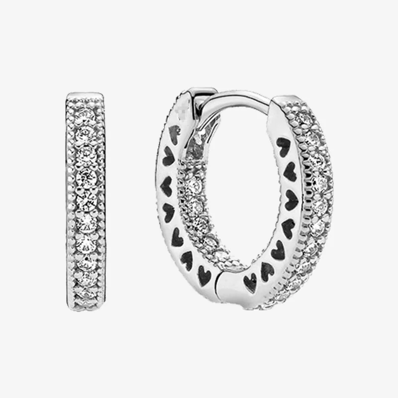 

100% 925 Sterling Silver Pan Earring Women Small Hearts With Crystal Stud Earrings For Women Wedding Gift Fashion Jewelry