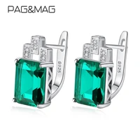 pagmag suqare emerald gemstone clip on earrings for women real 925 sterling silver earrings jewelry boucles doreilles femme