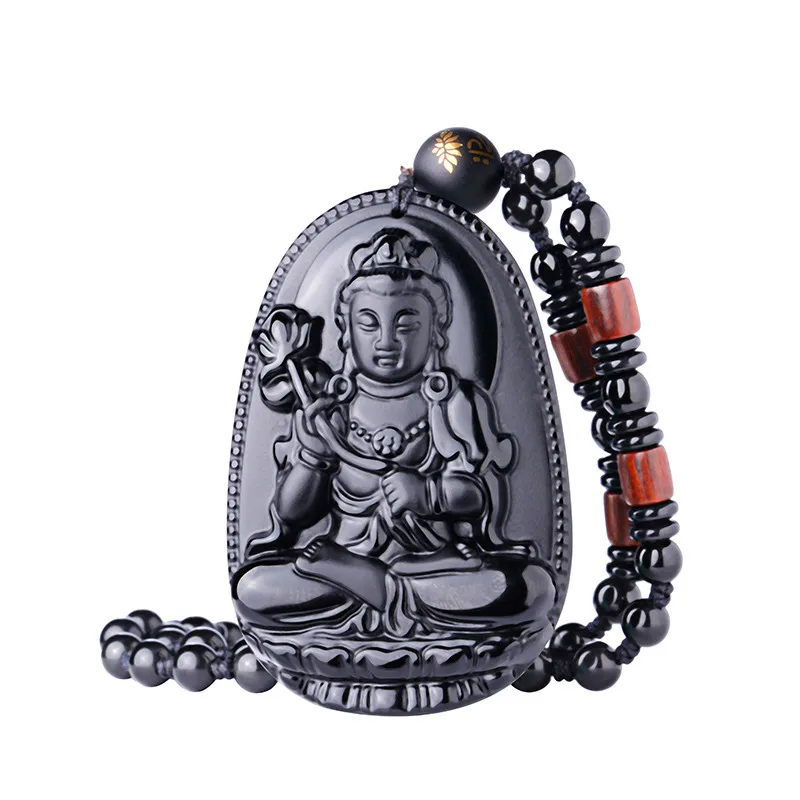 Натуральный черный обсидиан ожерелье из бисера ручной работы кулон Будды модное