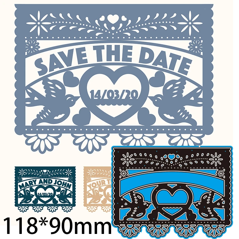 

118*90mm Heart Love Flower Bird New Cutting Dies Scrapbook Decoration Embossing Paper Craft Album Card Punch Knife Mold