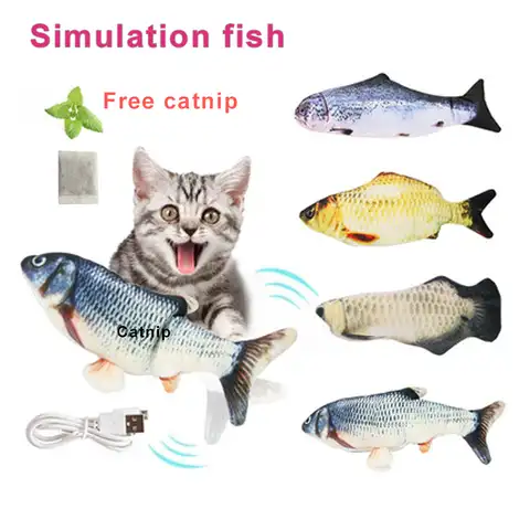 Игрушка для кошек, рыба с электрической зарядкой от USB, имитация рыбы, кошачьей мяты, кошек, домашних животных, Жевательная интерактивная игр...