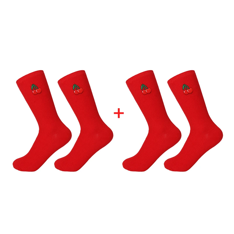 Cherry 2 pairs 1/2 пар, Милые кавайные носки для девочек с мультипликационным принтом фруктов, авокадо, банан, вишня, персик, meias, корейские забавные носки с вышивкой в стиле Харадзюку - Цвет: Cherry 2 pairs