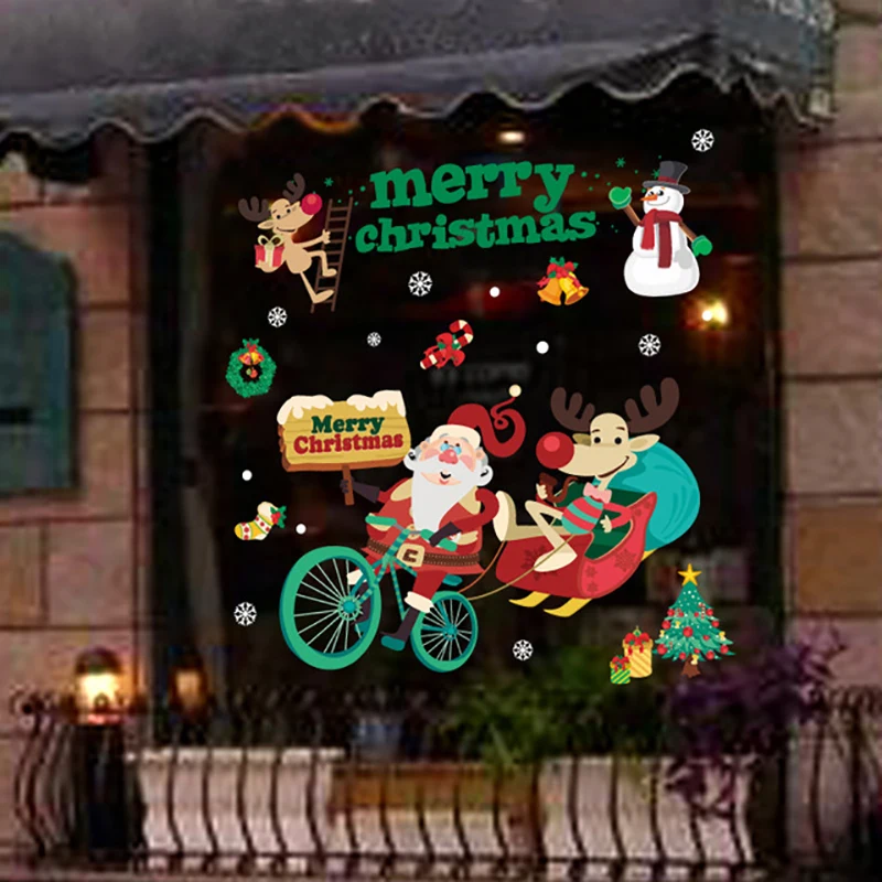 Navidad Merry Christmas Window Stickers Santa Claus Xmas Tree Wall Sticker natal Decorations for Home new year gifts | Дом и сад