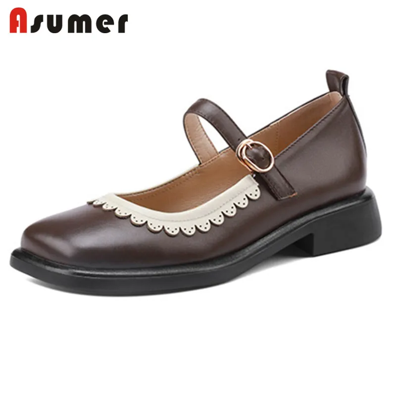 

Туфли ASUMER женские из натуральной кожи, удобные, на плоской подошве, с пряжкой, разные цвета, весна-лето