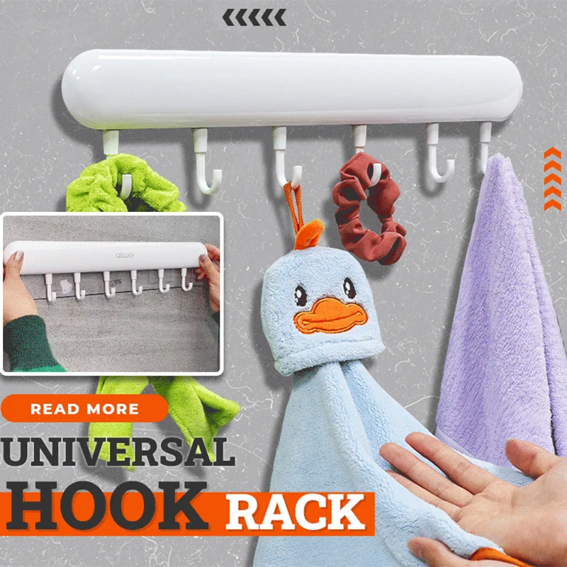 

Adhesive Storage Rail with 6 Moving Hooks Wall Mounted Hanging Utensil Towel Hat Holder Rack for Kitchen Bathroom xqmg 2021 New