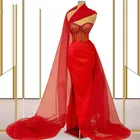 Сексуальные иллюзионные красные вечерние платья с запахом, платье русалки для выпускного вечера из бисера, Дубай, Арабский кафтан, абайя, вечерняя одежда, женское платье