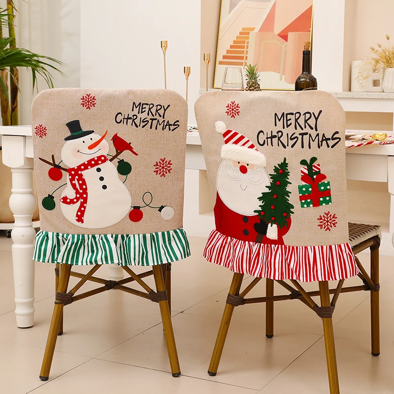 

1PC Christmas Chair Cover Non Woven Dinner Chair Cover Household Xmas New Year Chair Back Covers Decoration Slipcover Seat