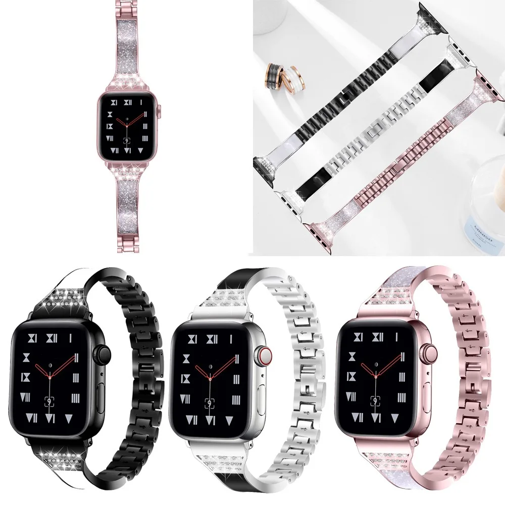 

Бриллиантовый керамический ремешок для Apple Watch Band 4 3 SE 6 5, 38-44 мм