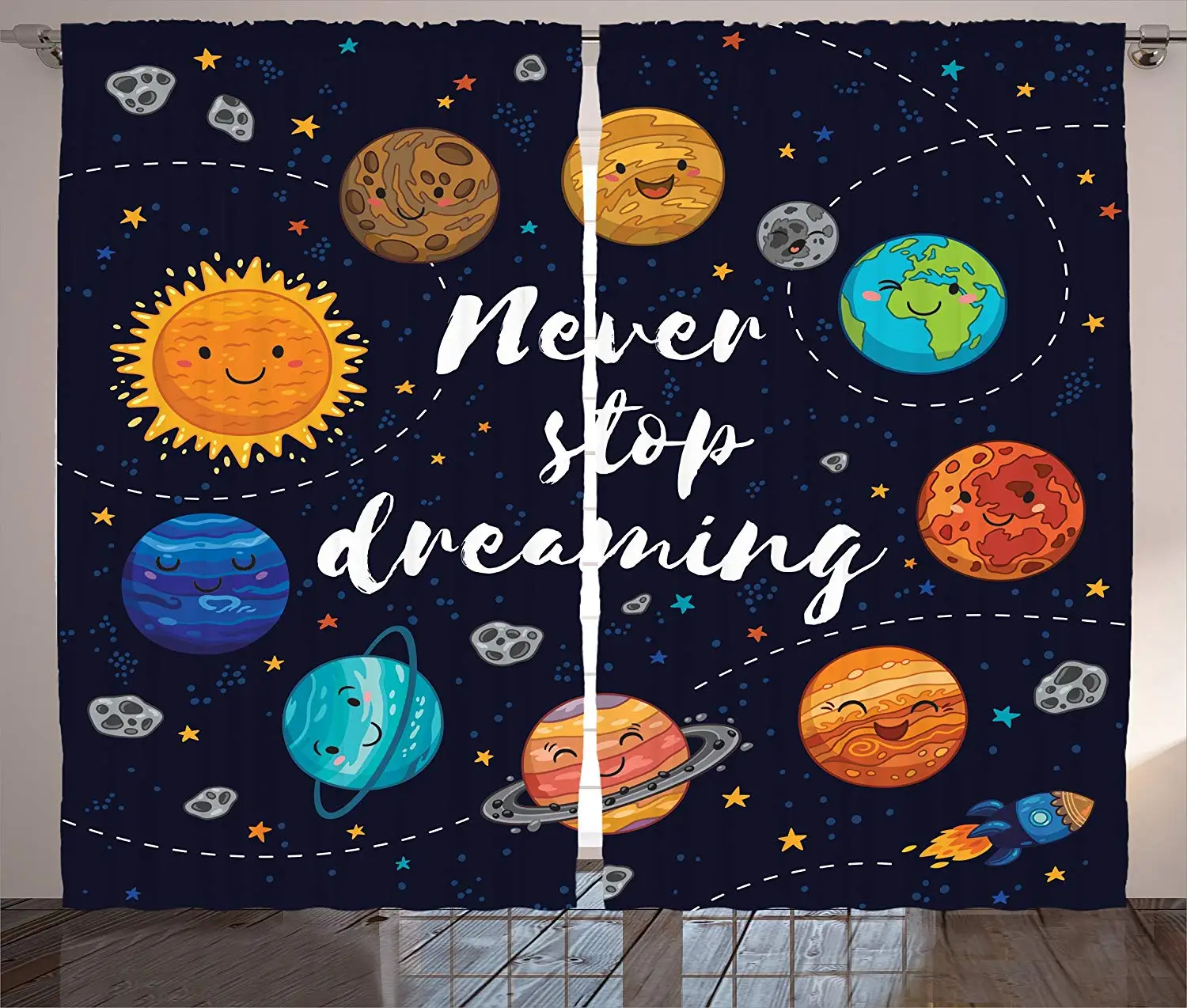 Quotes Curtains Cute Outer Space Planets and Star Cluster Solar System Moon and Comets Sun Cosmos Living Room Bedroom Decor