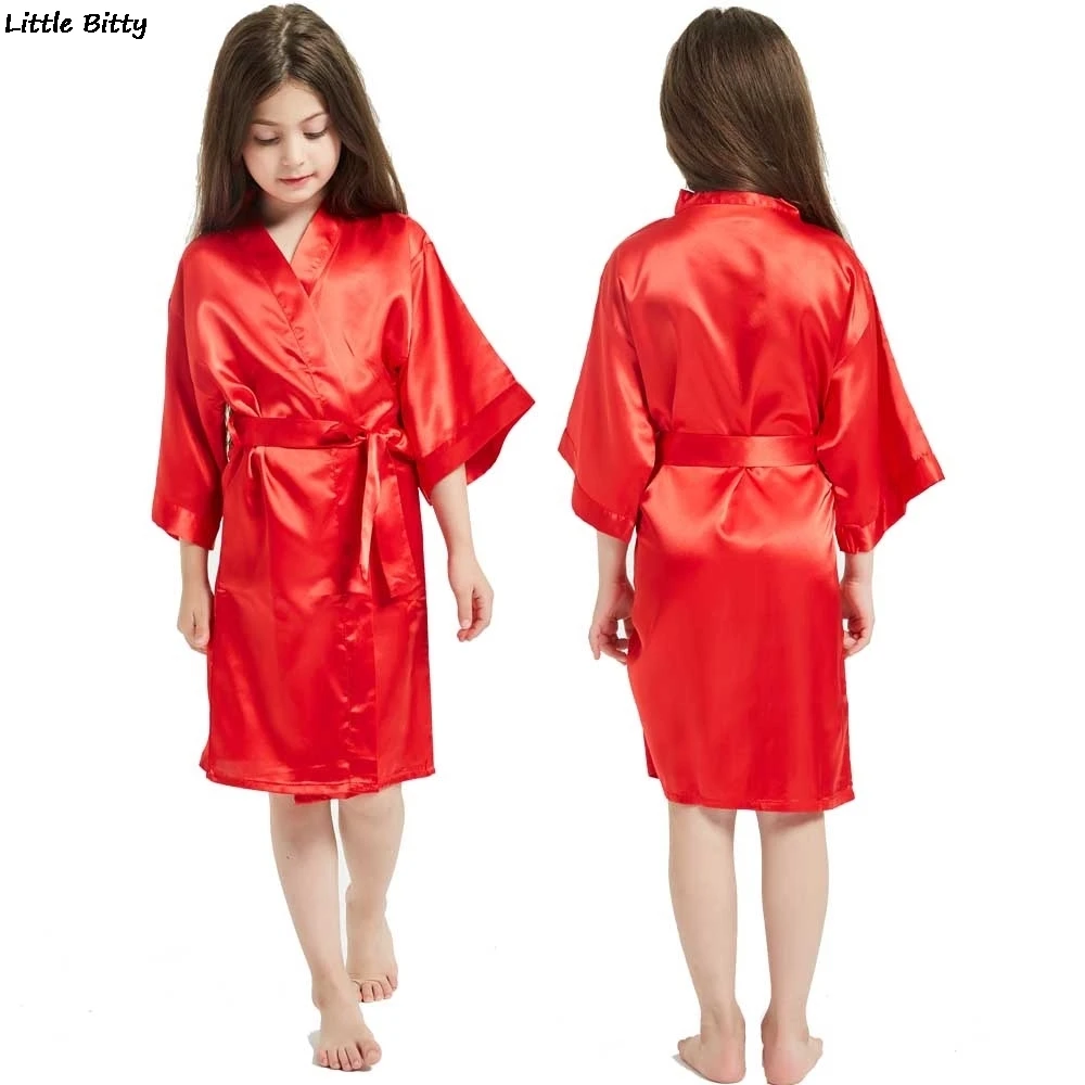 Wedding Party Robes for Girls Children Satin Pajamas Teen Sleepwear Bathrobes Silk Kimono Kids | Детская одежда и обувь