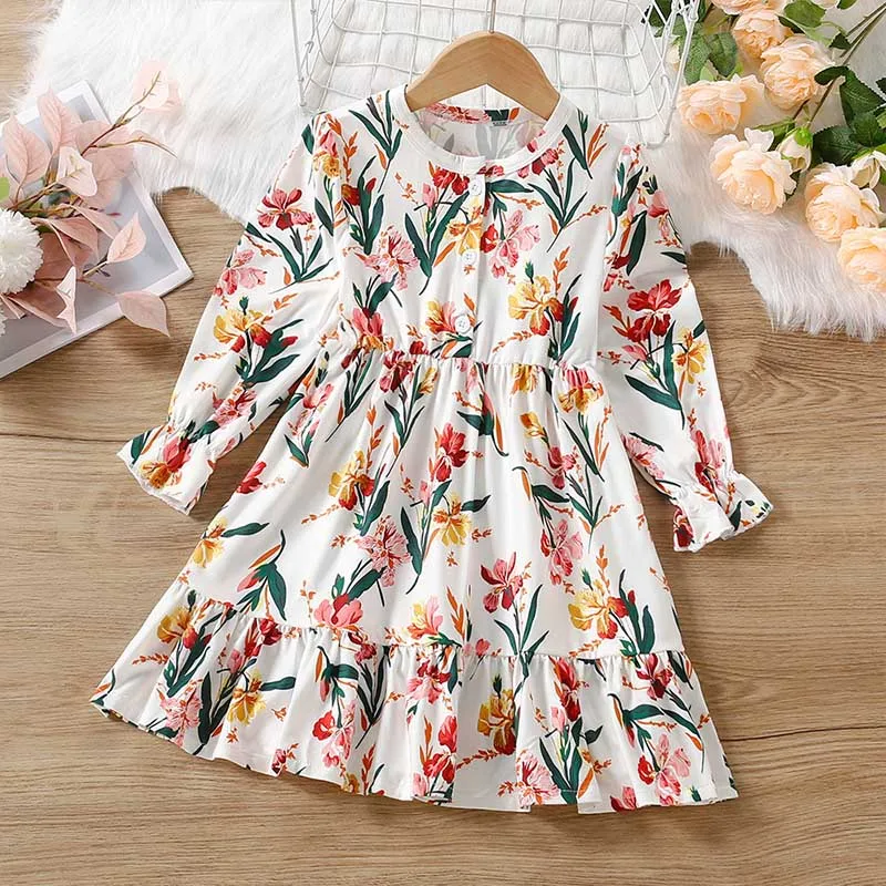 

Baby Girl Dress New Fashion Korean Floral Print For Kid Children Casual Sweet Vestidos Fall Costumes Flower Clothing