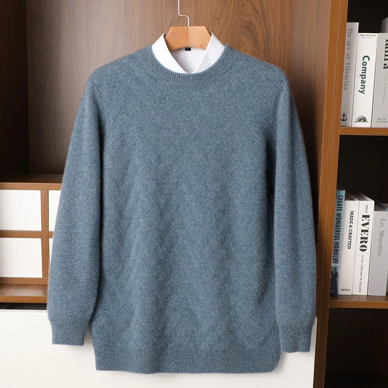 

Мужской новый зимний свитер из ткани, Удобный И Теплый 100% шерсть, повседневный мужской классический пуловер с круглым вырезом, большой и тол...