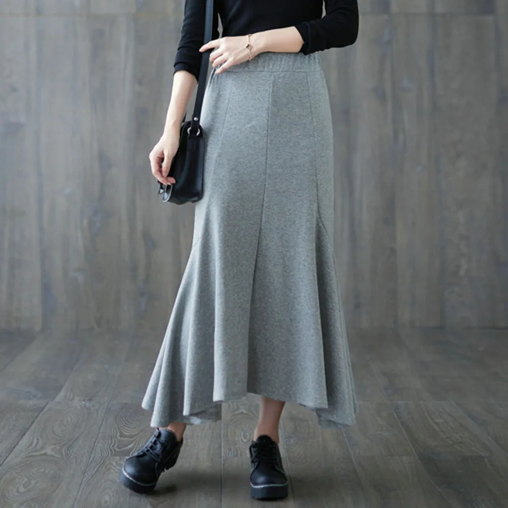 

Юбка асимметричная женская с завышенной талией, тонкий свитер-трапеция, длинная однотонная офисная юбка-годе, осень 2021