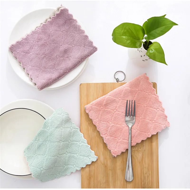 1/4Pcs Cheaper Double Layer Absorbent Microfiber Kitchen Dish Cloth Non Stick Oil Household Cleaning Wiping Towel Tool - купить по
