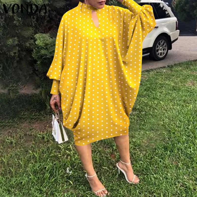 

Spring Long Sleeve Midi Dress 2021 VONDA Women Vintage Polka Dot Party Dress Female Casual Vestido Oversized Casual Robe Femme