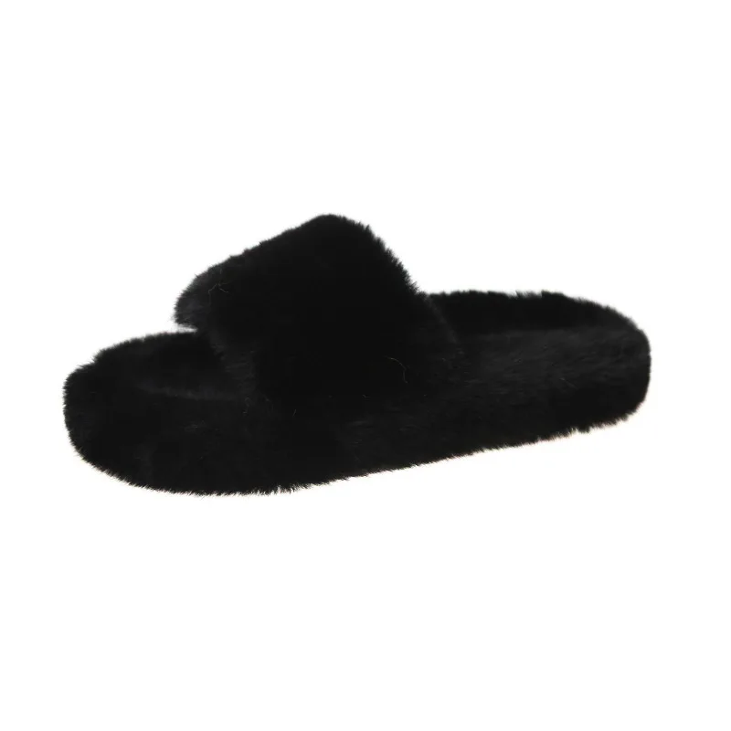 

Furry Slippers Fur Slides For Women Faux Fur Sliders Indoor Shoes Woman Strap Shoes Female Casual Home Flat Summer Footwear35-40