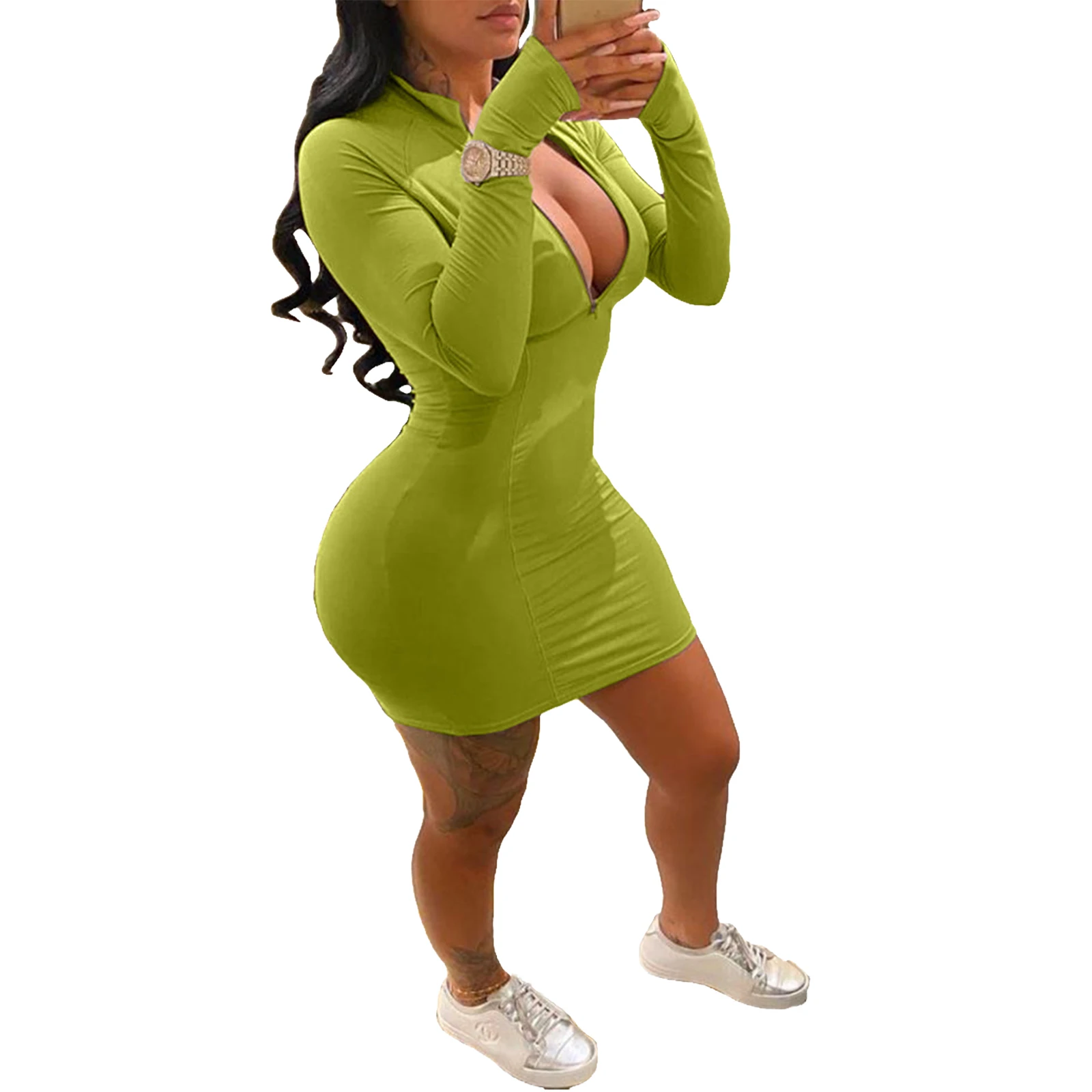 

Sexy Plus Size Bodycon Mini Dress Long Sleeve Fall Clothes for Women Fashion Oversized Vestidos Night Party Club Dresses