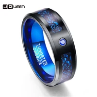 jqueen carbon fiber exquisite blue zircon tungsten carbide men rings anillos black dragon pattern