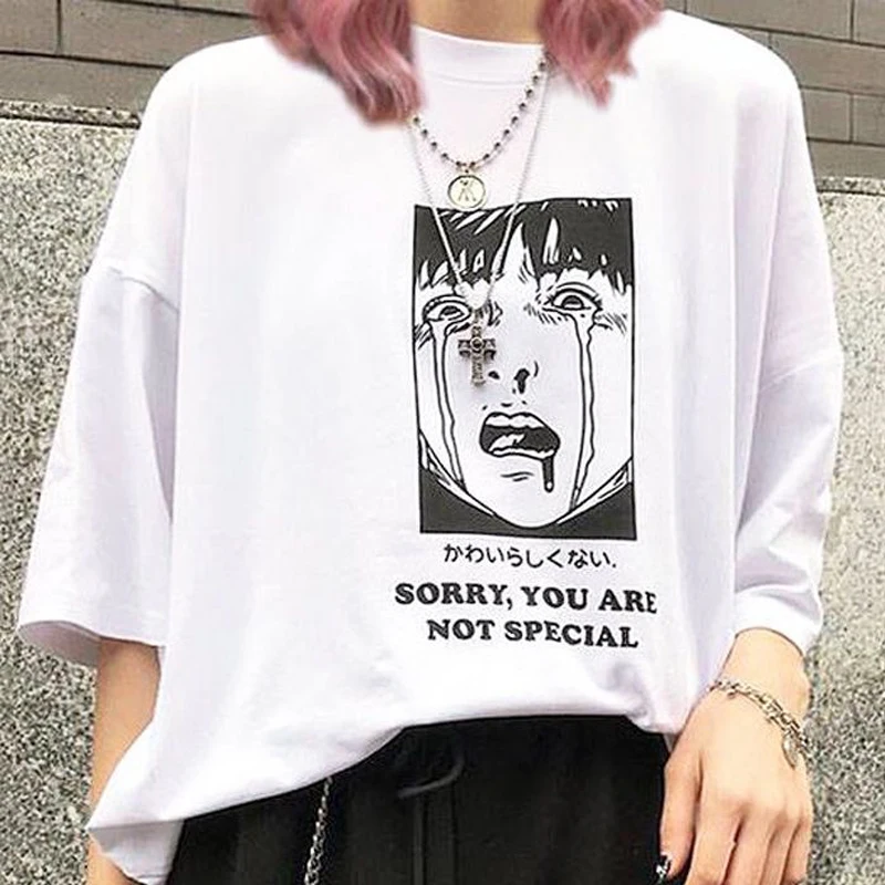 

Manga Harajuku Female T-shirt Japanese Style Sorry You Are Not Special Letter Printed Hip Hop Loose Casual Oversized T Shirt